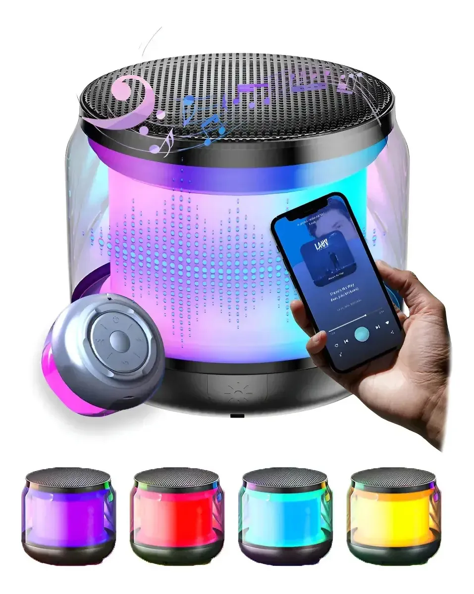 Alto-falante Bluetooth portátil Handon S100, luzes RGB deslumbrantes, 16 cores, compatível com conectividade Wi-Fi e mini estéreo Bluetooth, resistente à água