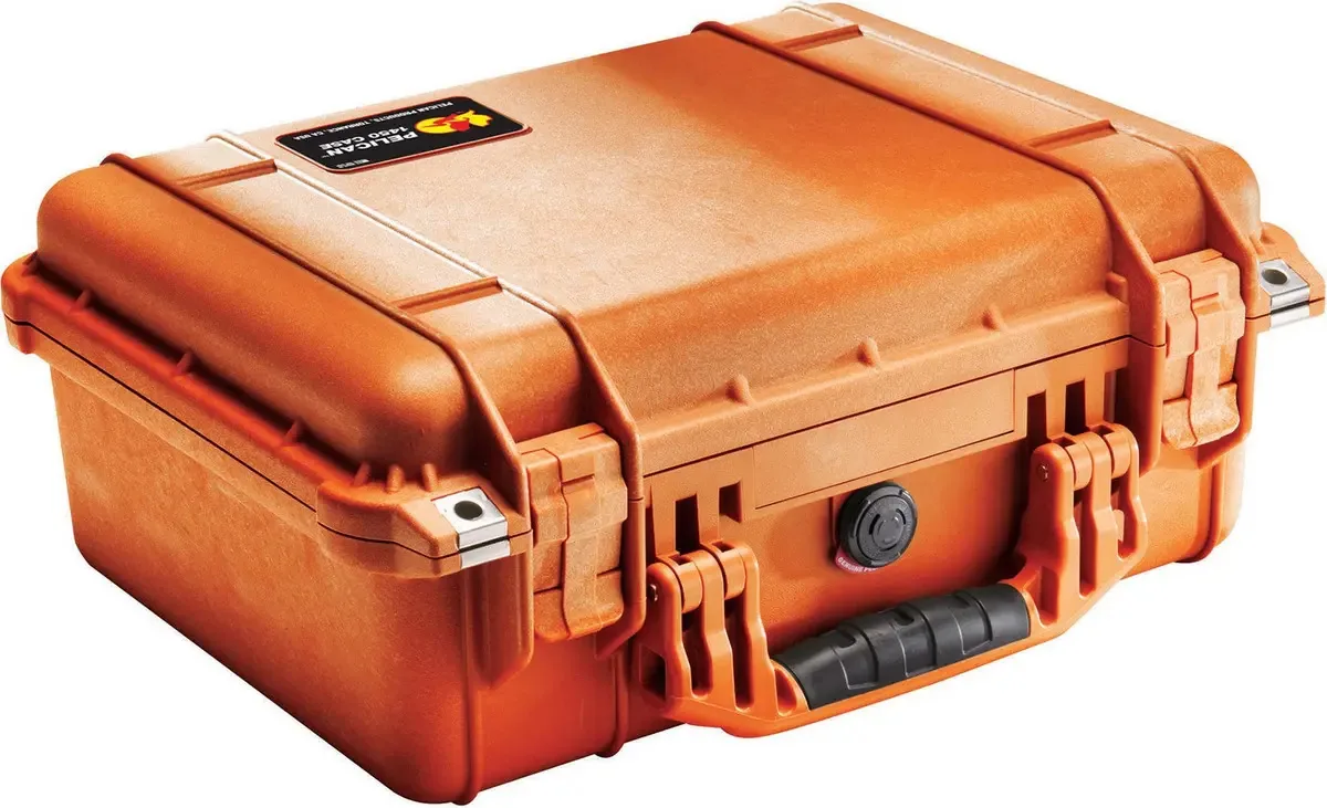 Estojo Pelican 1450 com espuma (câmera, arma, equipamento, multiuso) - laranja