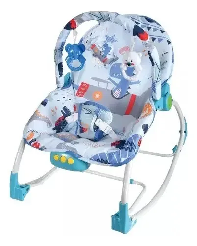 Cadeira de balanço vibratória multifuncional para bebês, cor azul, azul
