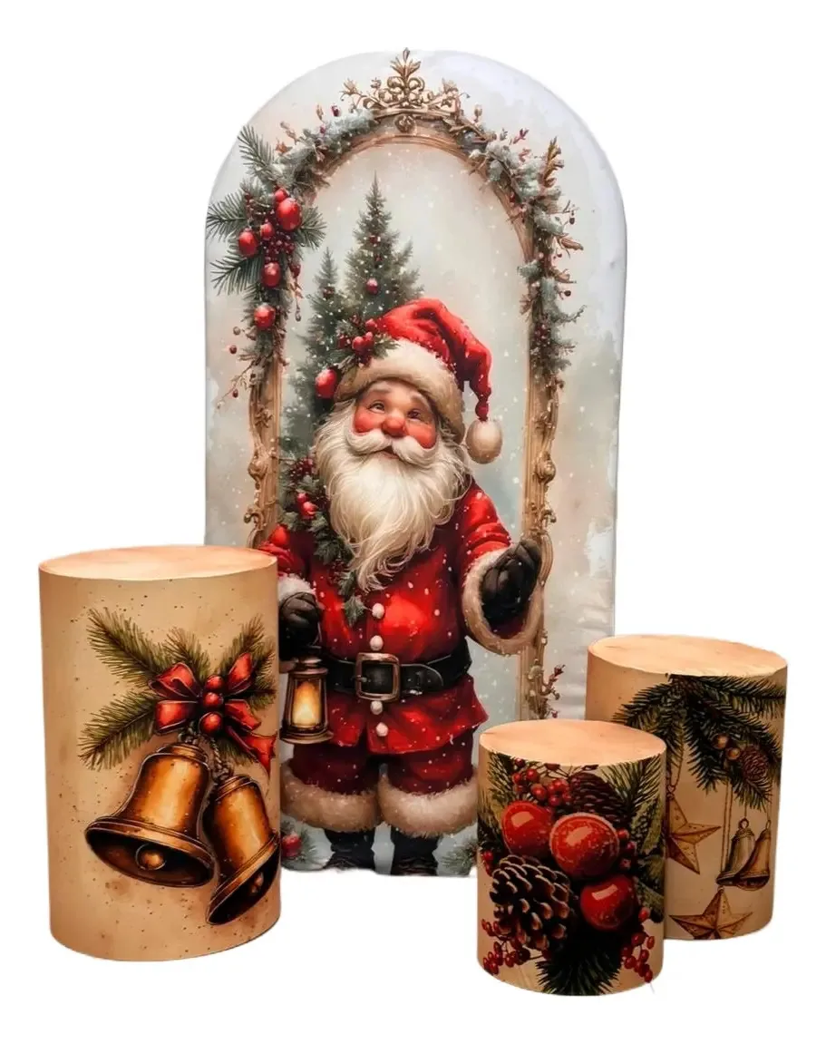 Kit Painel e Trio Cilindro para Festas de Natal – 4 Peças em Helanca