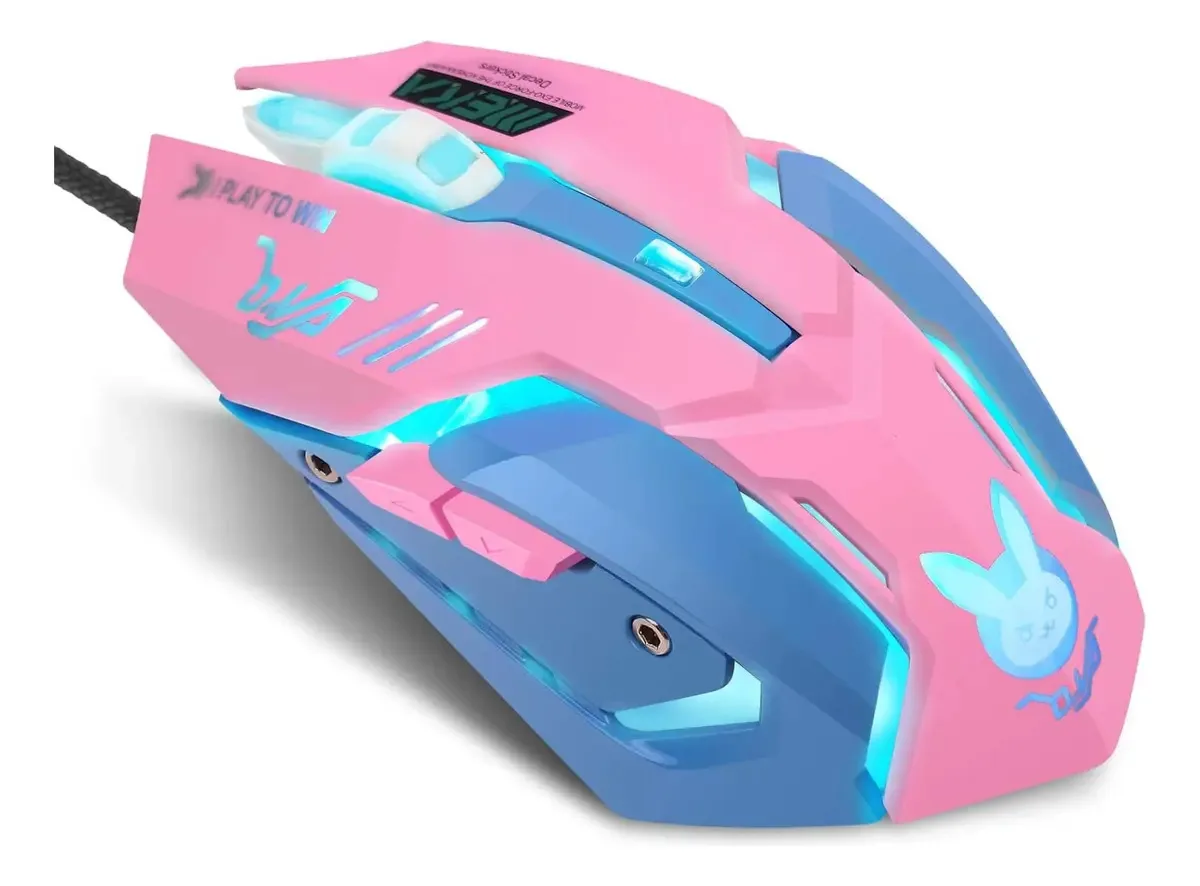 Mouse rosa Hxmj com cabo USB