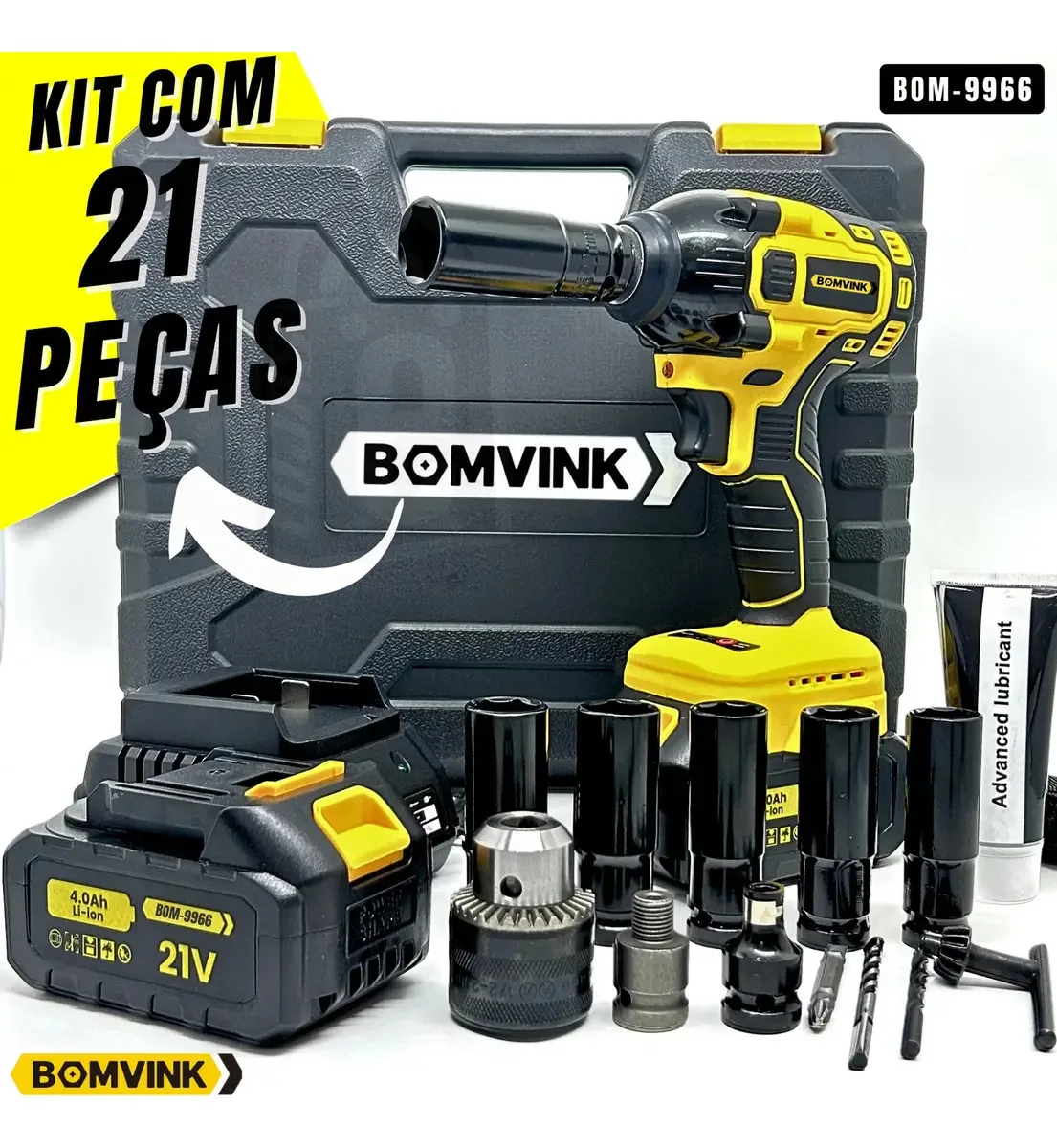 Chave Impacto 21v Bomvink Bom-9966 Cor Amarelo