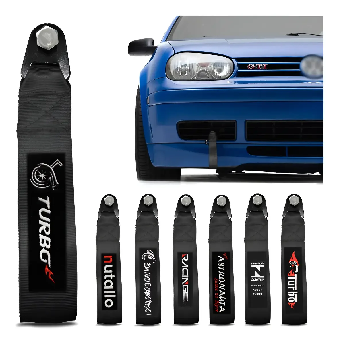 Tow Strap Hook Cinta Para Reboque Fita Esportiva Tuning Cor Cor Preto Com Bordado Turbo