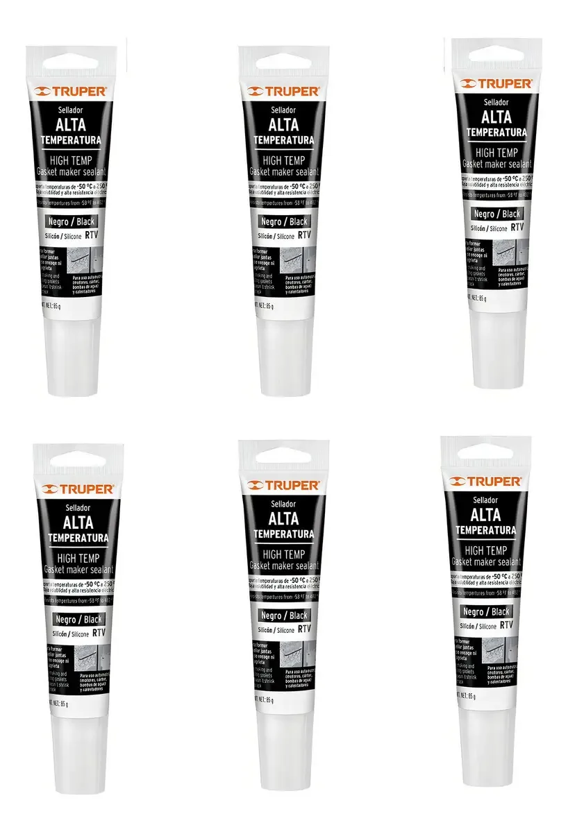 Caixa de 6 selantes de silicone para altas temperaturas 85g preto
