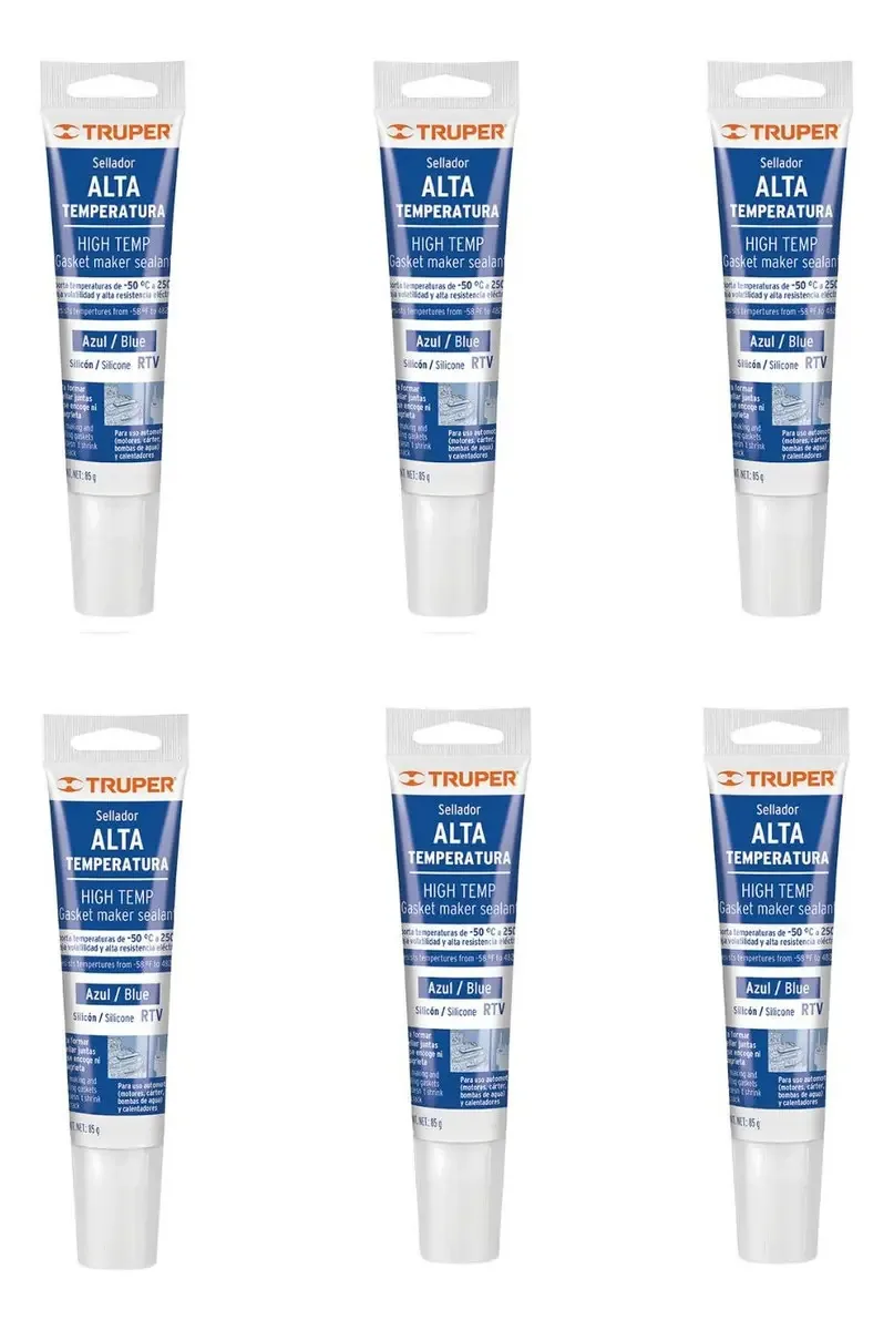 Caixa de 6 selantes de silicone para altas temperaturas 85g azul