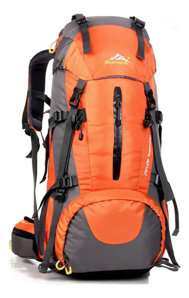 Mochila Impermeável Viajem Montanhismo Apoio Alumínio Costas Cor Laranja Desenho Do Tecido Lisa