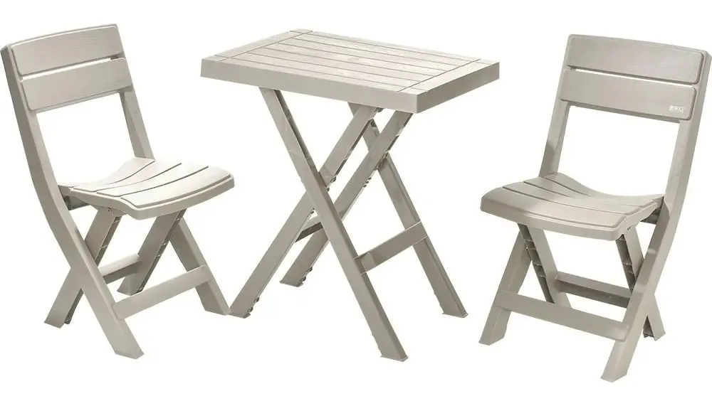 Conjunto Dobrável Varanda Jardim Plástico Tipo Madeira Rimax Cor Taupe