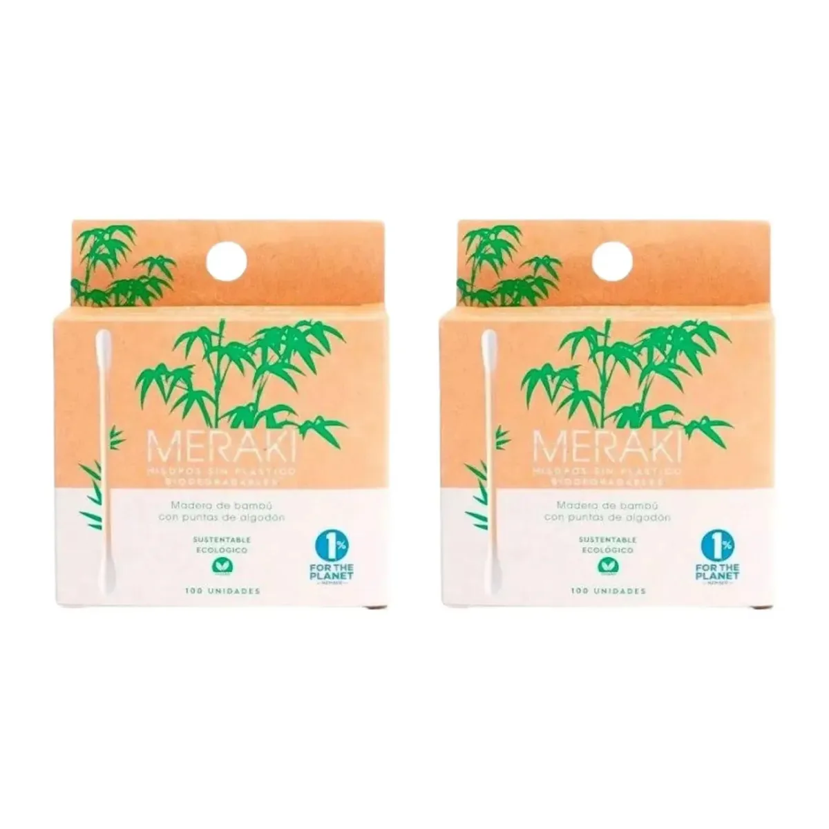 Cotonetes de bambu natural Meraki 100 U - pacote com 2 unidades