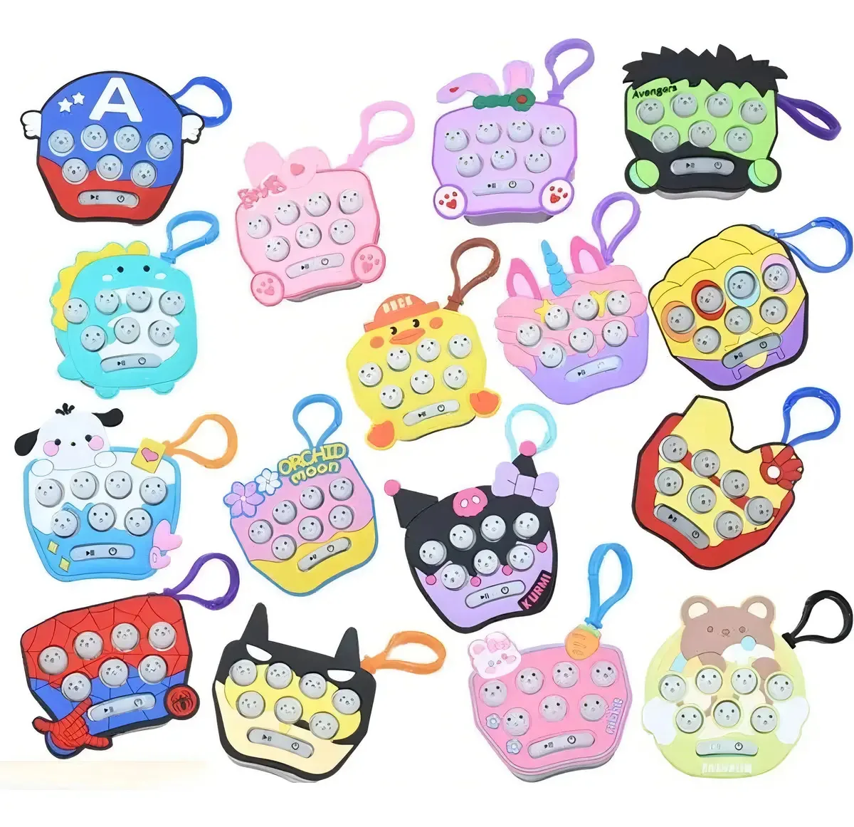 Pacote de 12 chaveiros eletrônicos Pop It Sensory Toy Color