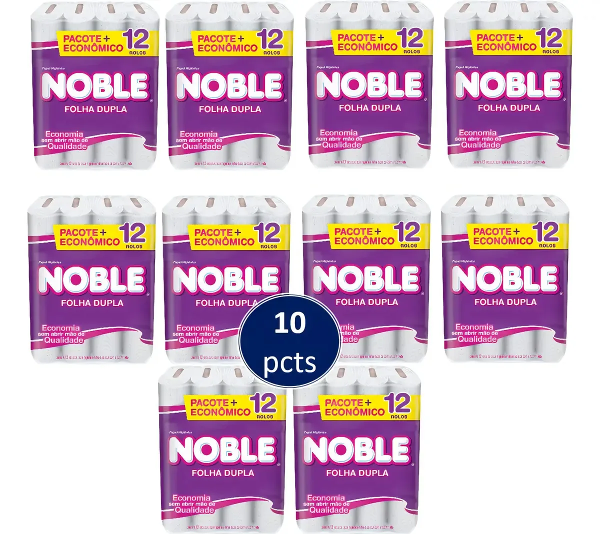 Kit 10 Pacotes Papel Higiênico Folha Dupla 12 Rolos Noble