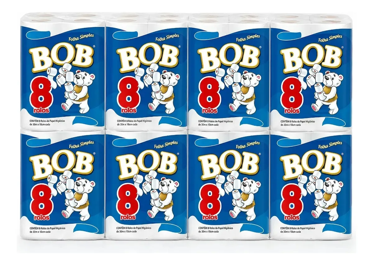 Papel Higiênico Folha Simples Bob 30m Fardo 64 Rolos
