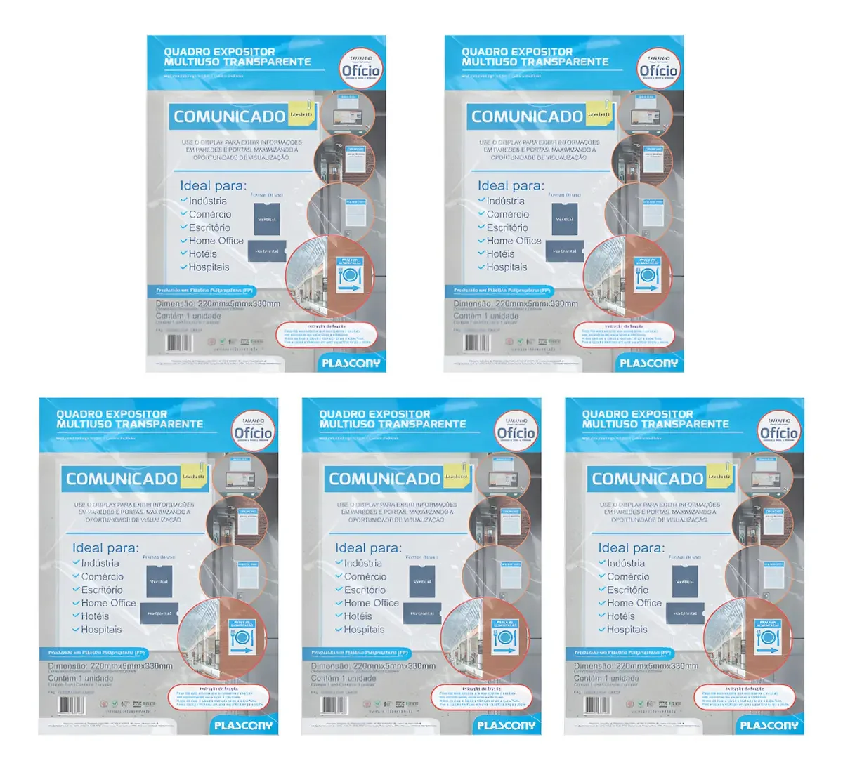 Quadro Expositor Multiuso Ofício Kit C/5 Cor Transparente