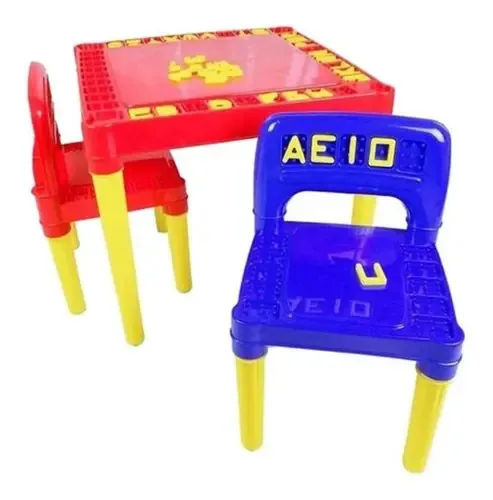 Mesa Infantil Com 2 Cadeiras Educativa Mesinha Didatica Cor Vermelho Tritec