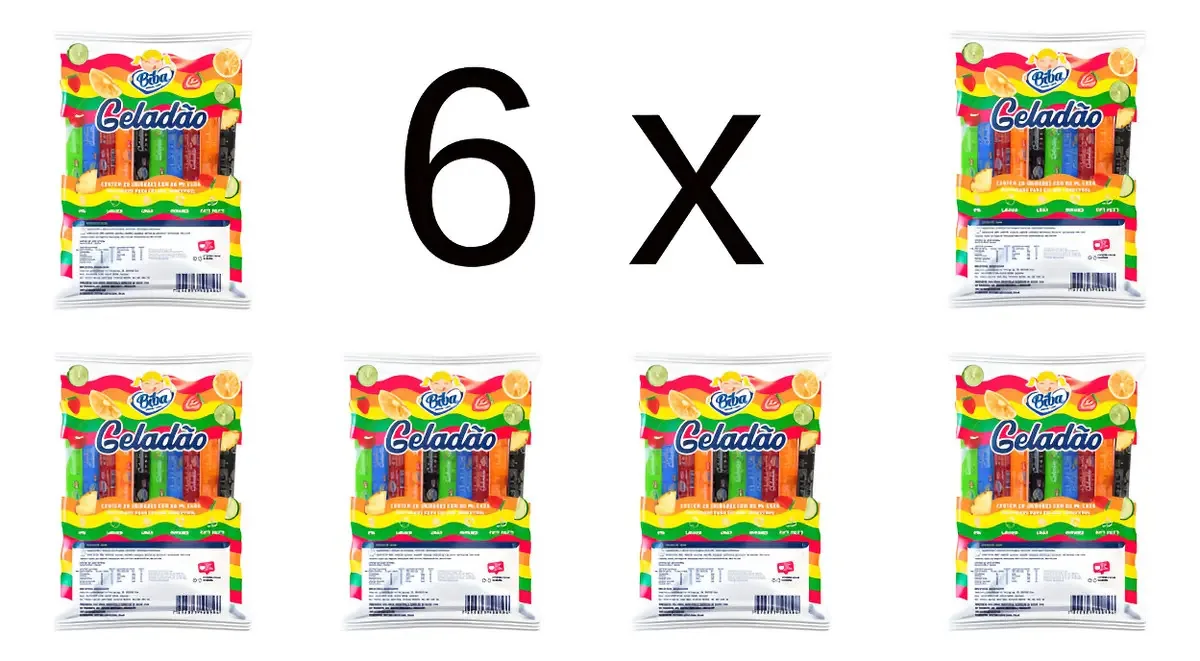 Geladão Sortidos Doces Biba Fardo C/ 6 Pacote C/ 20 Un