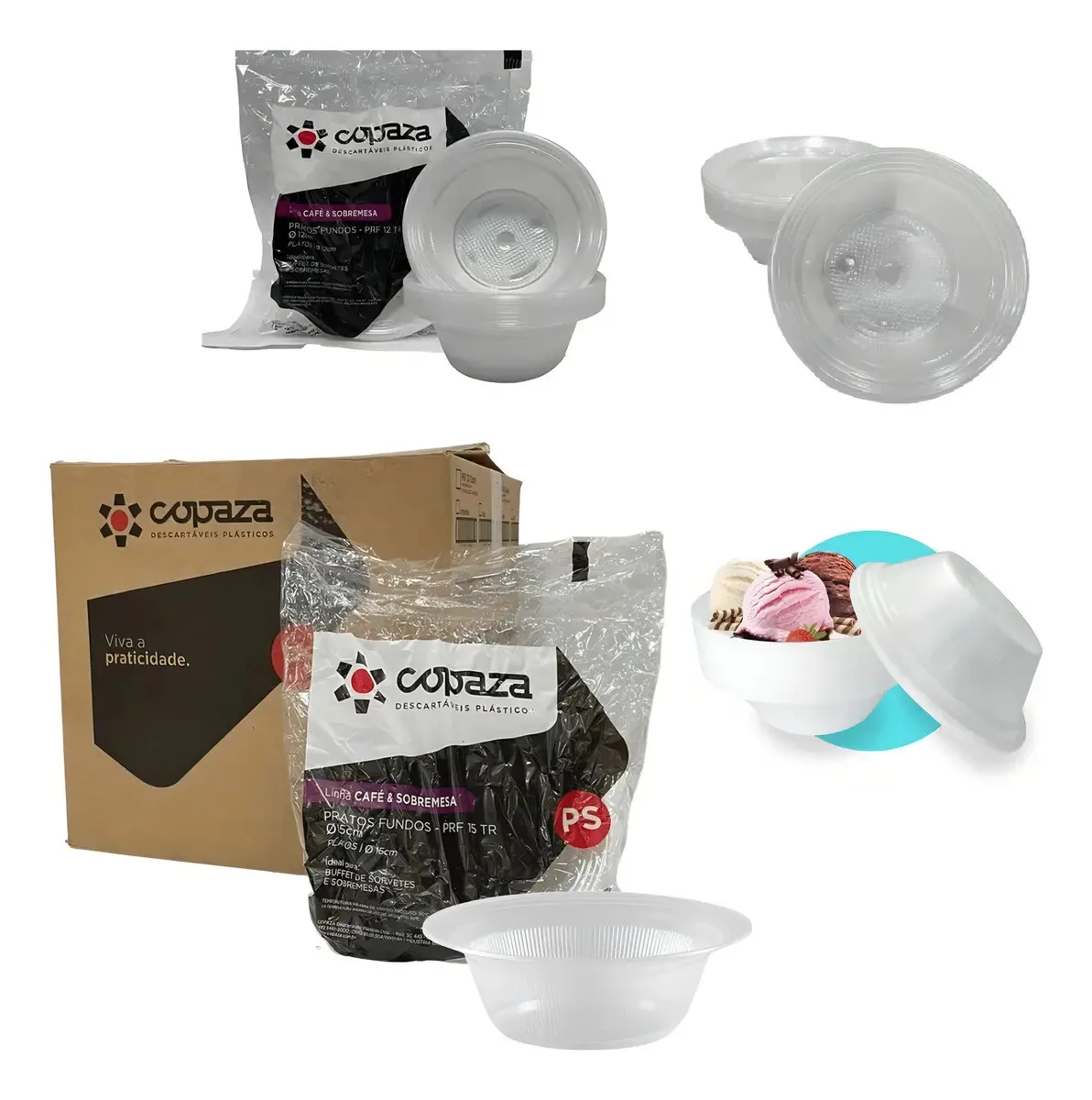 Pratos Descartáveis Copaza Plástico 15cm Transparentes 200 Unidades