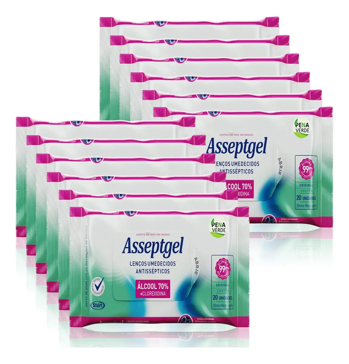 240x Lenços Umedecidos Antissépticos Asseptgel Clorexidina