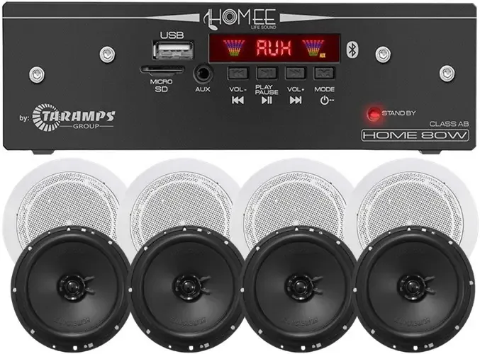4 Caixas De Som Hurricane Arandela Branca Redonda + Receiver