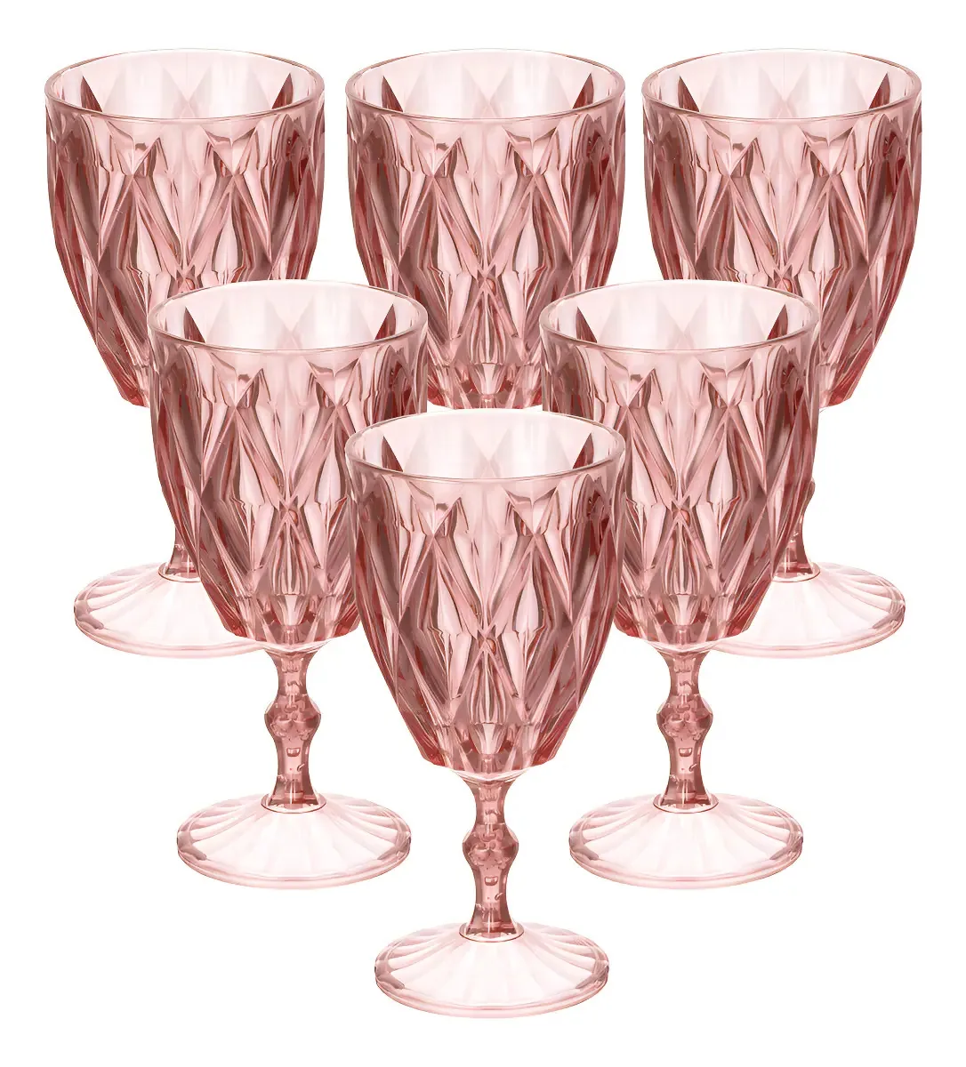 Kit De 6 Taças Diamantes Acrílico Cor Rosé