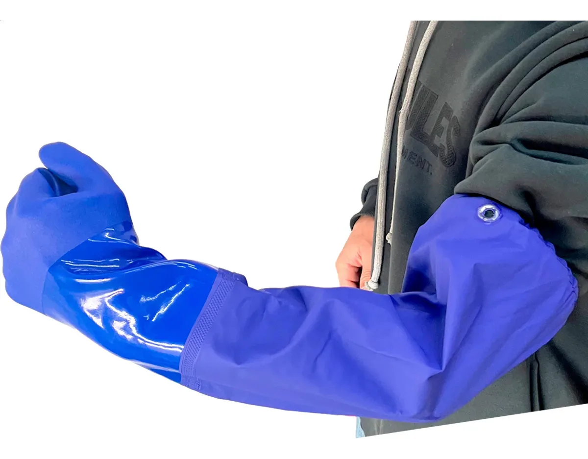 Luva Nitrílica Cano Longo Super Safety Azul para Proteção e Química