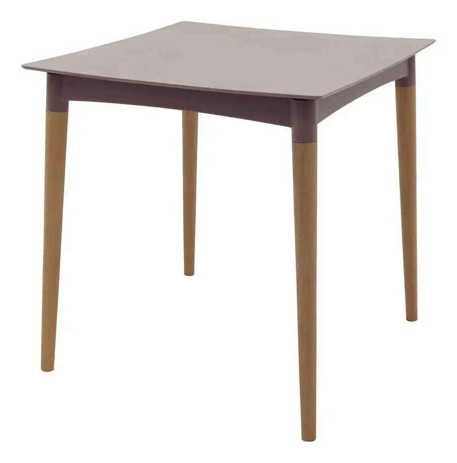 Mesa Diana Tramontina em PP de textura lisa com pernas de madeira, tampo bege, pernas naturais