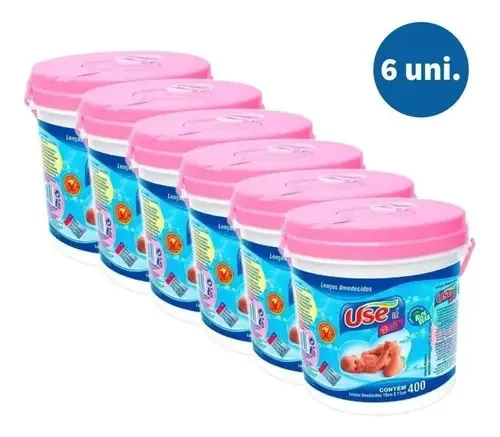 Kit 6 Pacotes Lenços Umedecidos Balde Use It Baby Atacado Cores Rosa