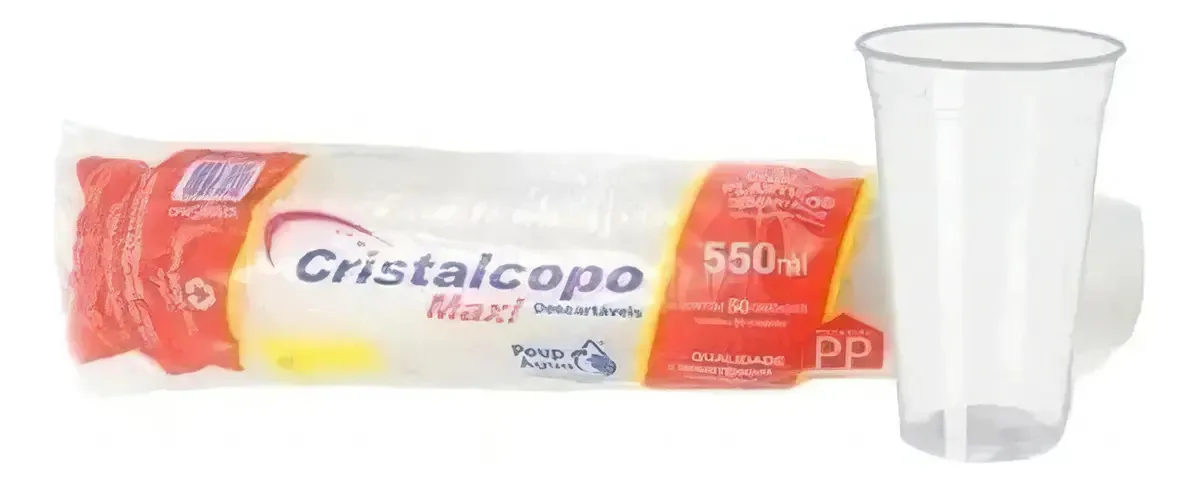 Kit 50 Copos Descartáveis 550ml Transparente Resistente Liso