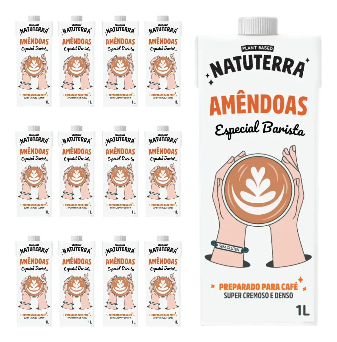 Kit 12 Bebida Vegetal Barista Amêndoas Natuterra 1L Cremosa, Zero Açúcar e Sem Lactose