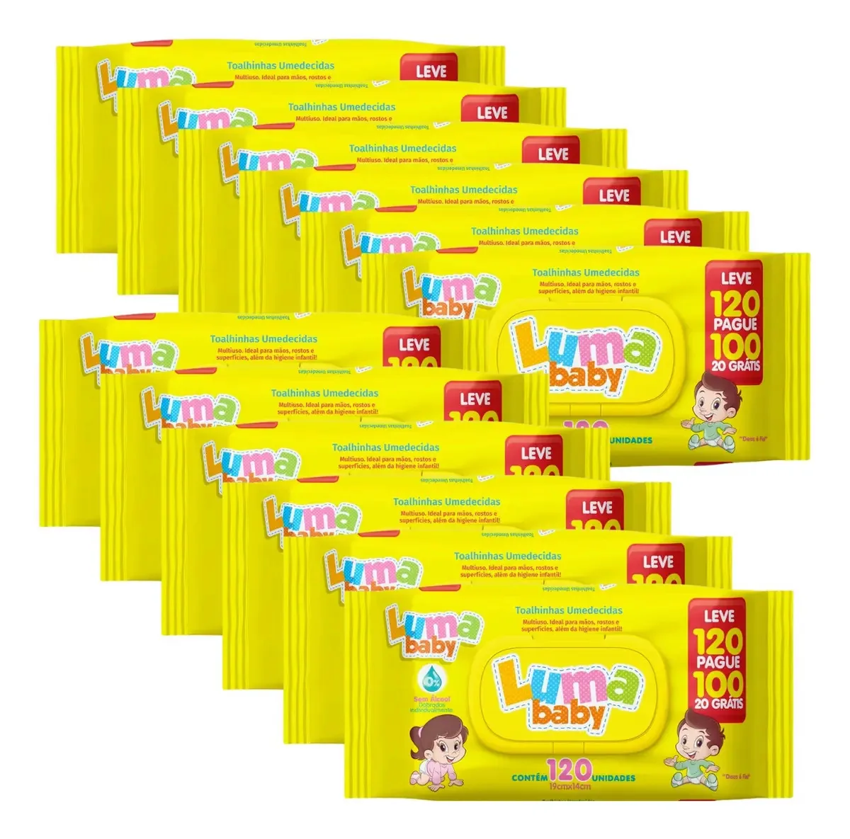 Kit C/12 Toalhas Umedecidas Luma Baby C/120 Unidades