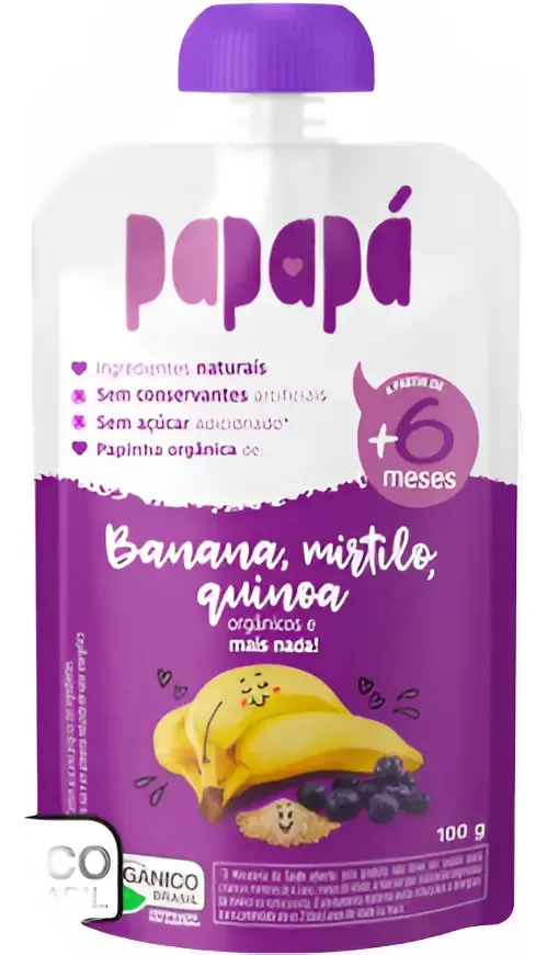 12 Papinha Frutas Orgânica Papapá Banana Mirtilo Quinoa