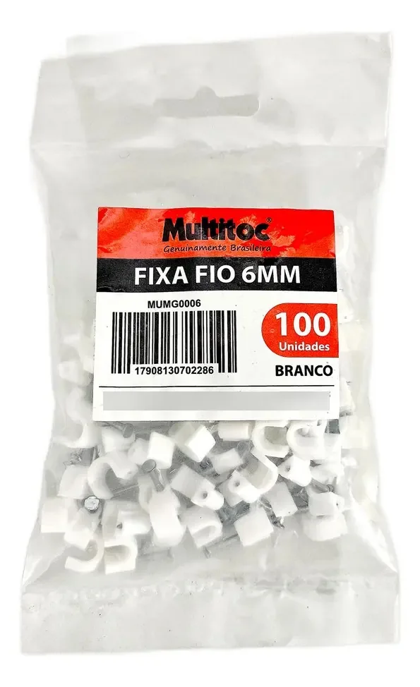 Fixa Fio Miguelão P/ Cabo Coaxial 6mm 100 Unidades Branco