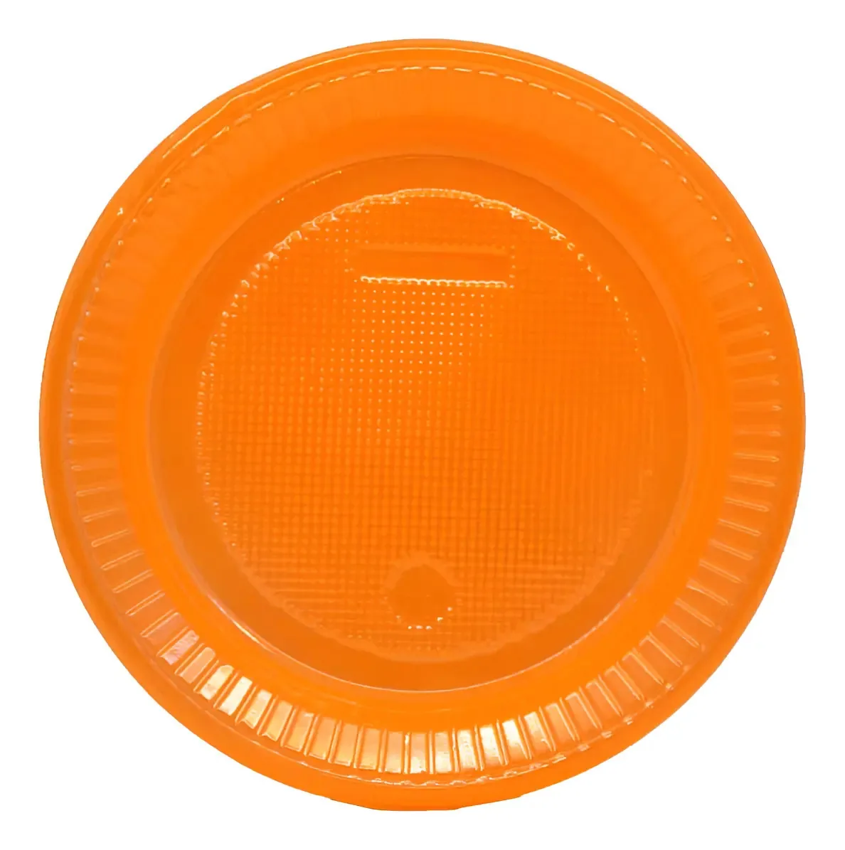 Kit com Pratos Descartáveis Redondos de Plástico Laranja Neon