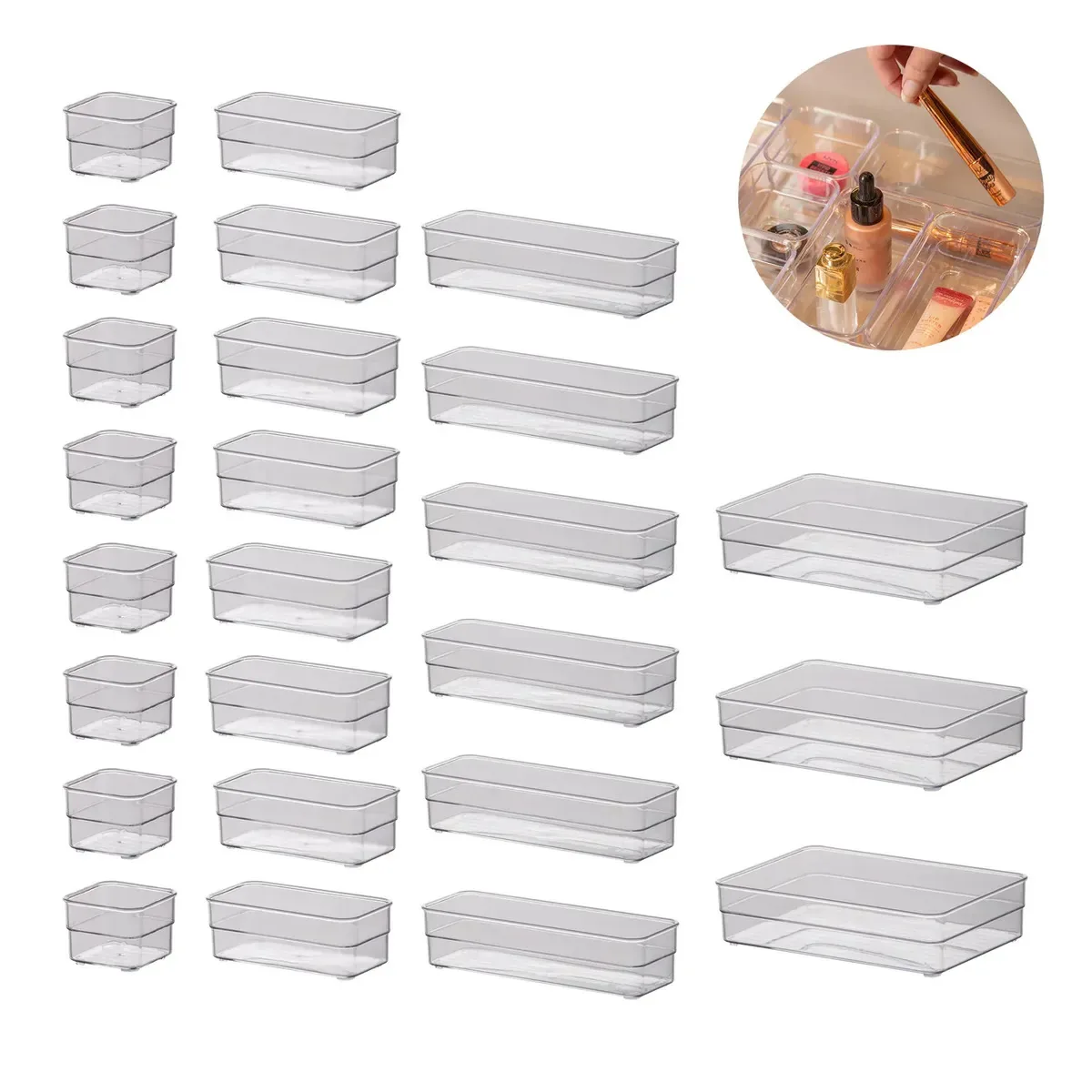 Kit 25 Organizadores Diamond Transparente Organizador Gaveta Armario Closet Banheiro Cozinha Escritorio Modular Plastico Resistente Paramount