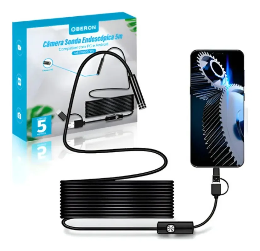 Câmera Sonda Endoscópica 5m Plug Tipo C Micro Usb Android