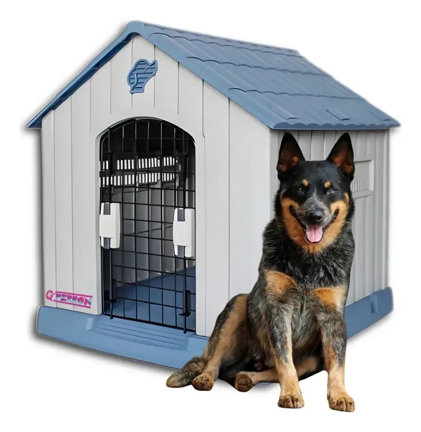 Casinha de cachorro de luxo com porta, raça média, pesada, azul