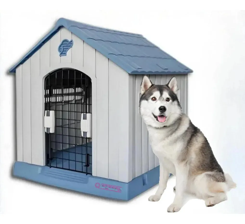 Casa de cachorro de raça grande Q Perrón com porta azul azul