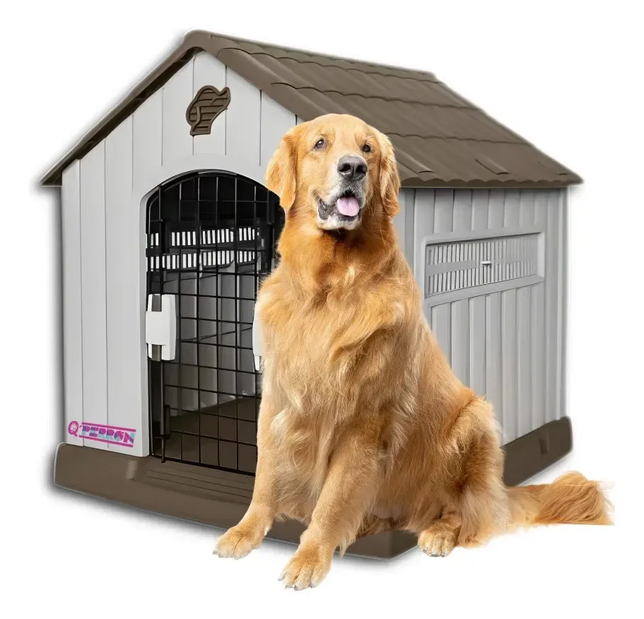 Casa de cachorro de raça grande com porta de café pesada marrom escuro