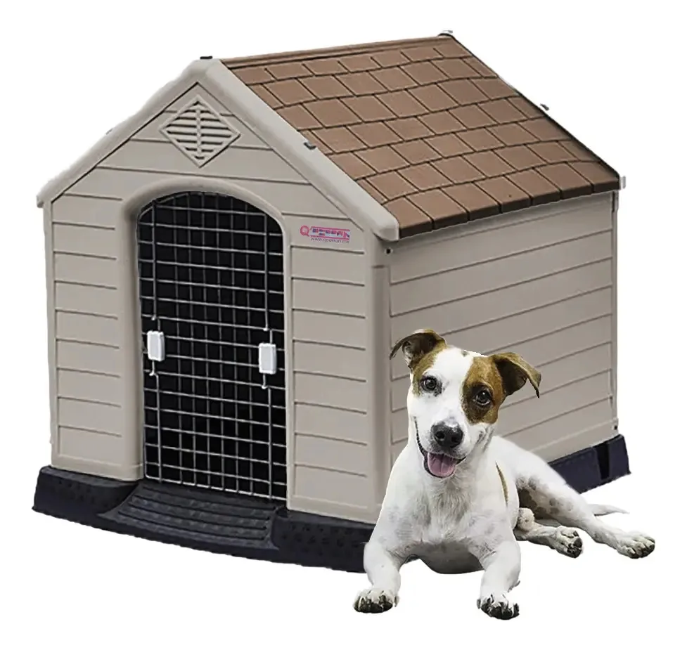 Casa térmica de plástico de raça pequena para cães com porta azul