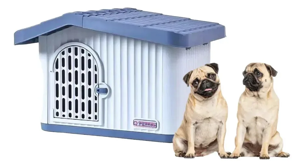 Casa com porta para cães pequenos da raça M Blue para ambientes internos e externos