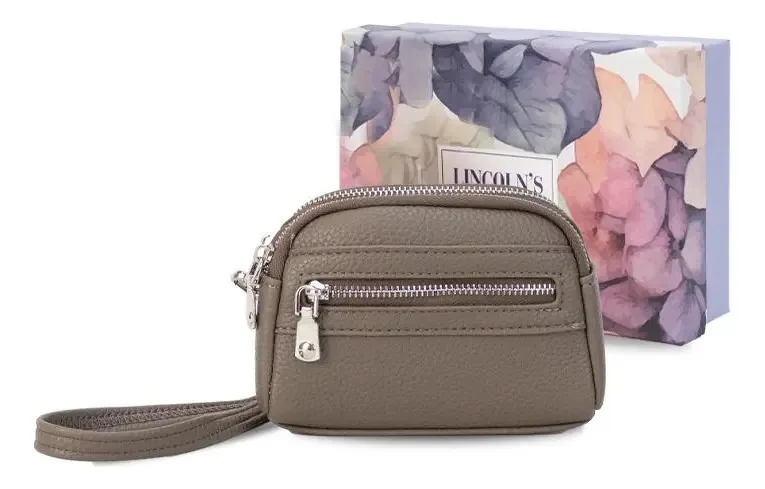 Bolsa de moedas feminina Lincolns, cor de musgo, com zíper duplo