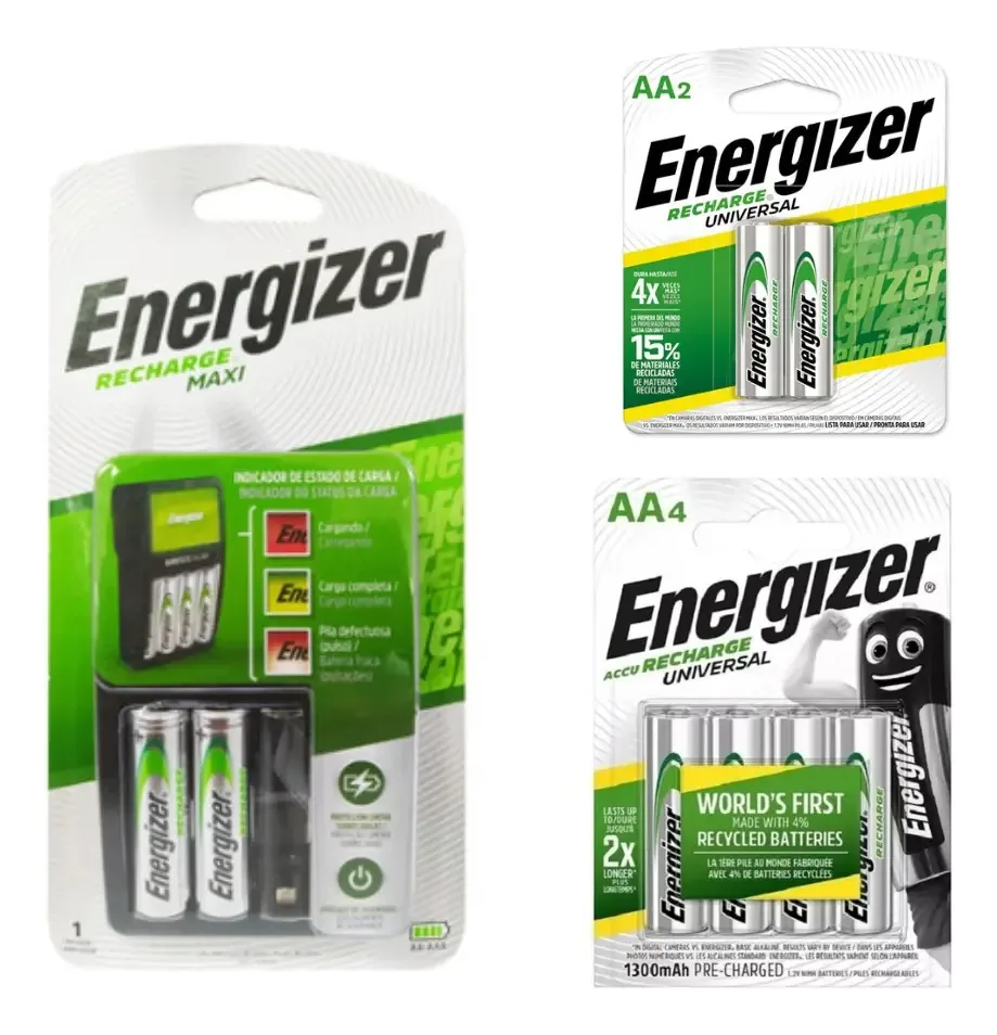 Baterias Energizer Recarregáveis Combo Charger Maxi+ 6 AA