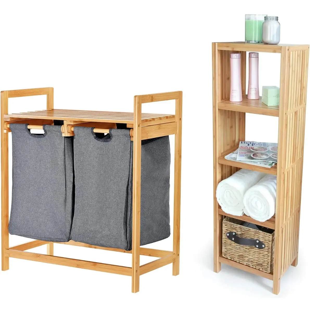 Cesta de bambu com compartimentos duplos | Produtos de higiene pessoal