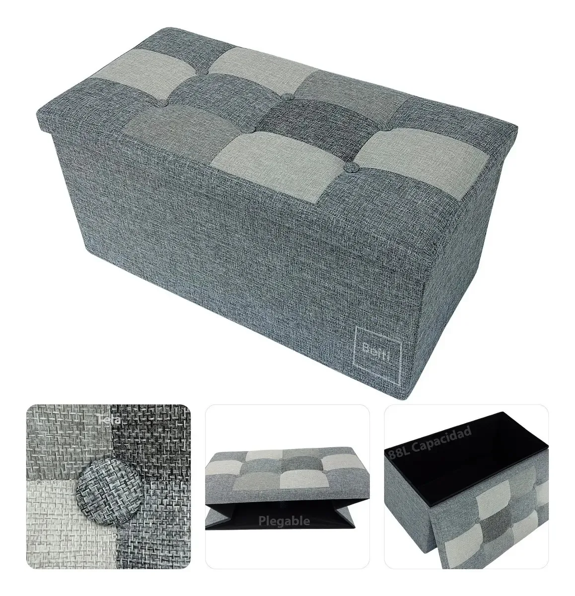 Organizador de baús dobrável Puff 76x38 Grey Mix Fabric