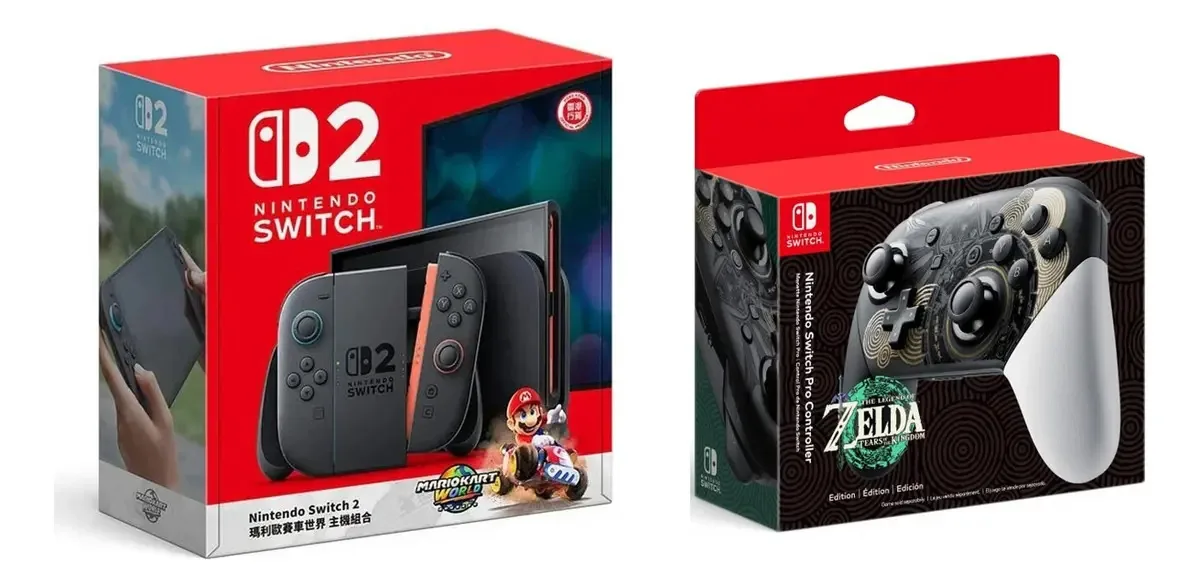 Controlador Nintendo Switch 2 Mario Kart World + Pro Zelda V1 Cinza