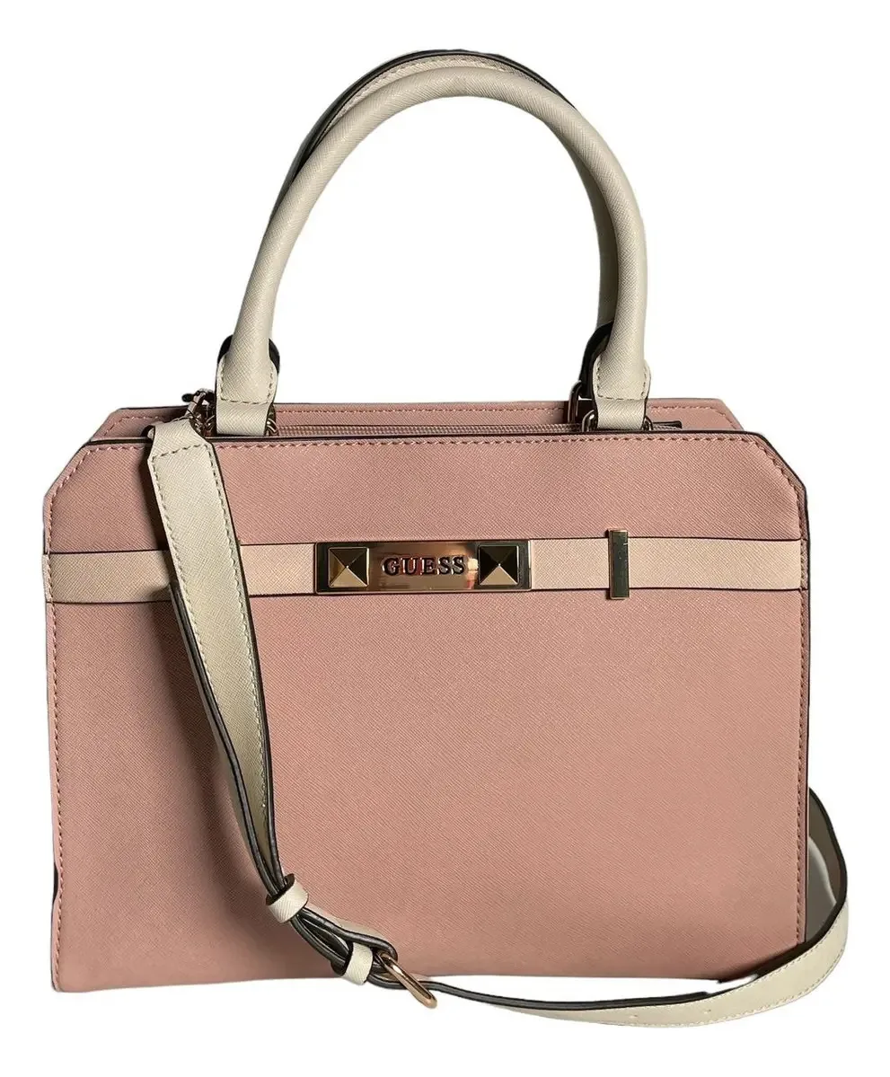 Bolsa Guess Design: Bolsa rosa Lisa com osso, alça de ombro, alças ósseas e ferragens de metal