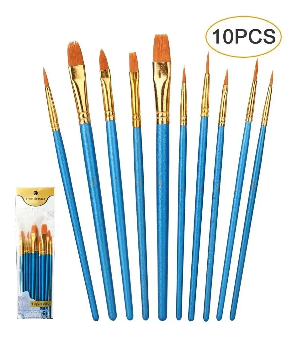 Conjunto de 10 pincéis acrílicos, conjunto de pincéis