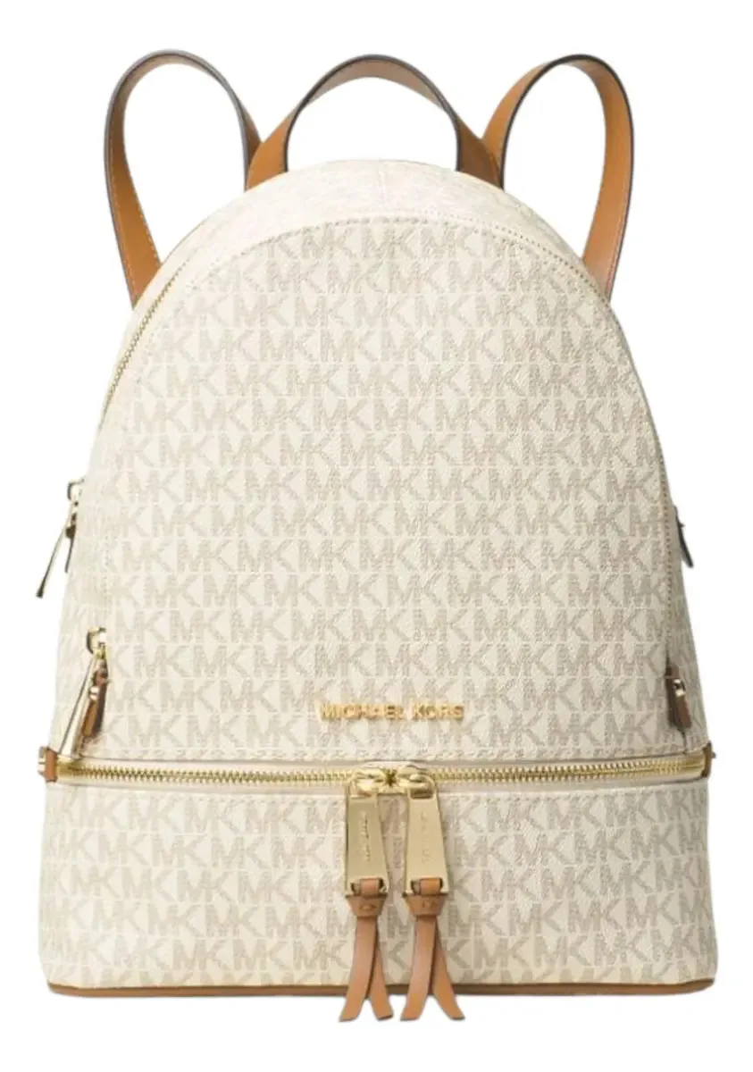 Mochila Rhea Zip Michael Kors Monograma Baunilha para Passeio