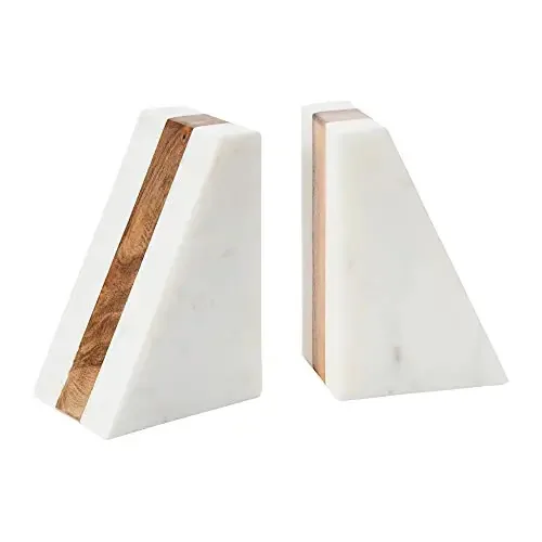 Main + Mesa Suportes de Livros Geométricos de Mármore com Embutidos de Madeira, Branco
