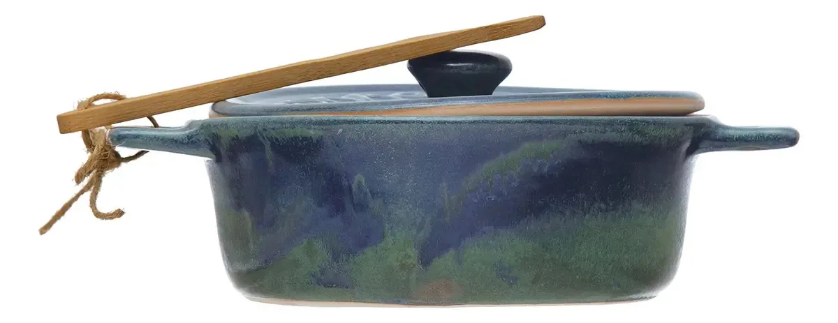 Espalhador de bambu Creative Co-op Brie Baker Stoneware, 9 polegadas.
