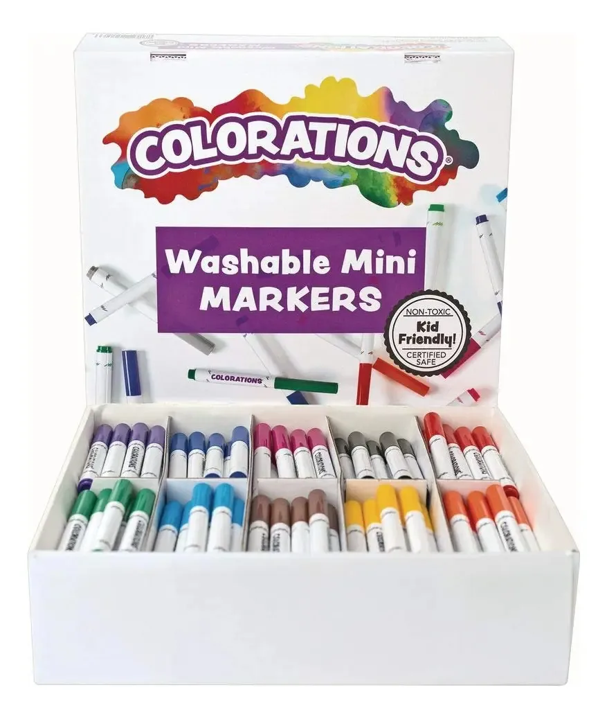 Mini marcadores laváveis Colorations, 200 marcadores, 10 Co. Cor variada
