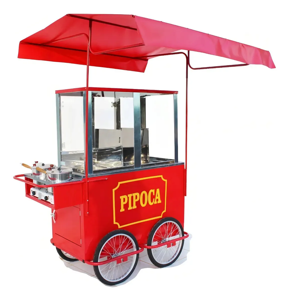 Carrinho De Pipoca 4 Rodas Aro 20 E 3 Divisões E 2 Panela